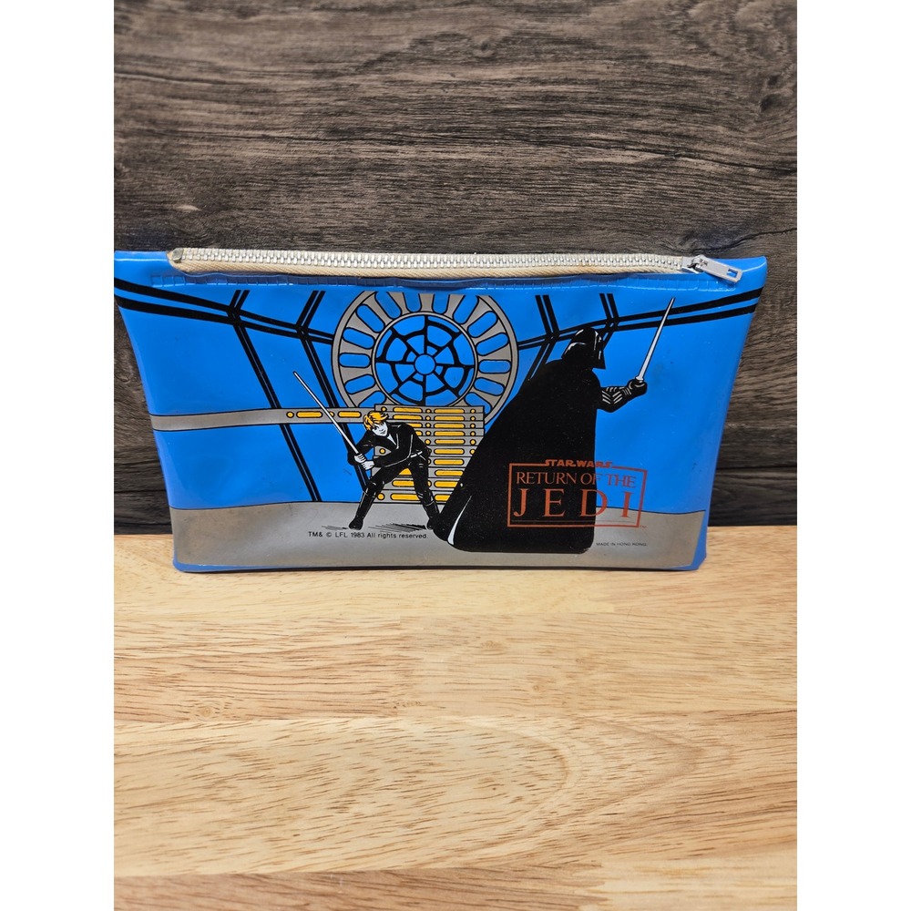 Vintage 1983 Star Wars Return of the Jedi Pencil Case Luke vs Darth Vader Blue
